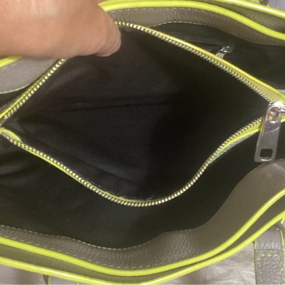 Marc Jacob’s Gray Pebbled Leather Double Edge Trimmed with Bright Yellow - Picture 8 of 13